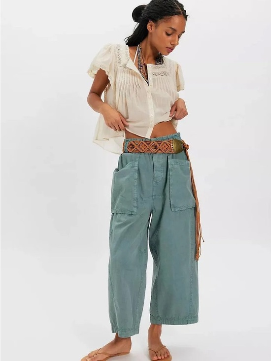 We The Free Pants - Free People Costa Straight Harem Pants/Stormy Sea